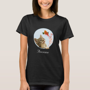 Camiseta Gato de gato, flores e T-Shi de passarinho vermelh