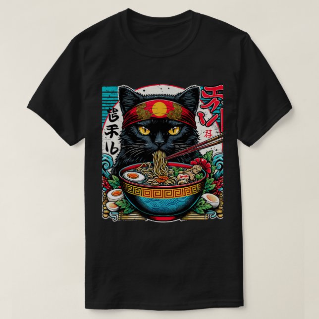 Camiseta Gato de Gatos Ra Noodle Anime Japonês Kawaii (Frente do Design)
