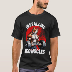 Camiseta Gato de Ginásio Engraçado Instalando Treino de Meo