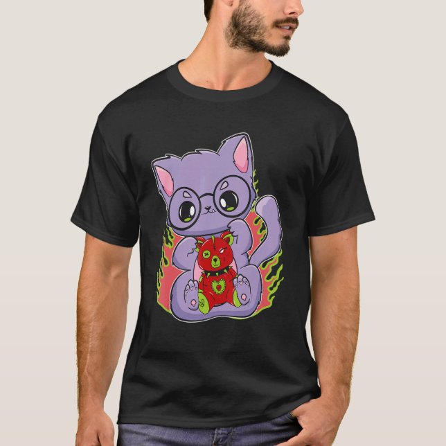 Camiseta Gato De Gótico De Pastel Com Urso De Teddy Para Ve (Frente)