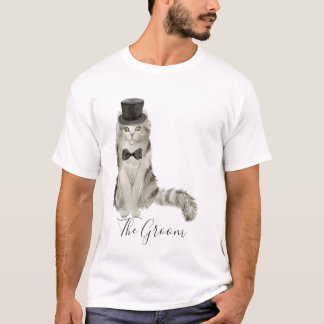 Camiseta Gato de Grou Floral de Cores Aquáticas