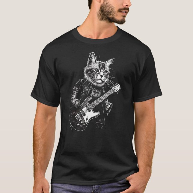 Camiseta Gato de Guitarra Engraçado (Frente)
