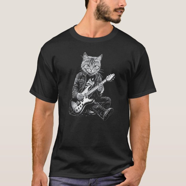 Camiseta Gato de Guitarra Engraçado 1 (Frente)