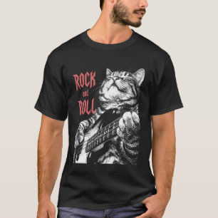 Camiseta Gato de Guitarra Rock N Roll Retro Guitarrista Gat