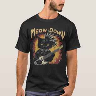 Camiseta Gato de Guitarra Rocker de Heavy Metal com Crista