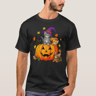 Camiseta Gato de Halloween Abóbora Temporada Assustadora Ho