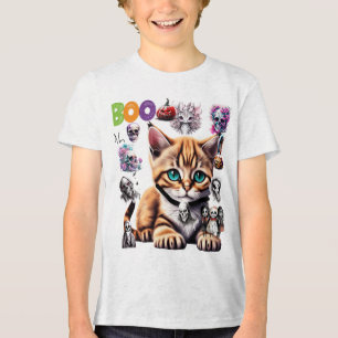 Camiseta Gato de Halloween bonito com crânios