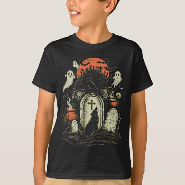 Camiseta Gato de Halloween - Bruxa Assustadora (Frente)