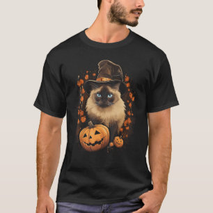 Camiseta Gato de Halloween Bruxa Chapéu Abóbora