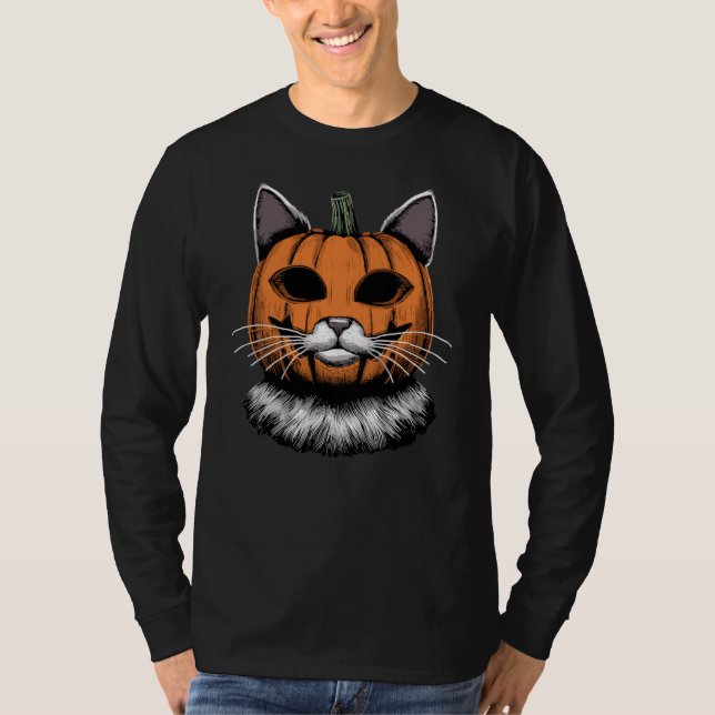 Camiseta Gato de Halloween, Cara de Abóbora (Frente)