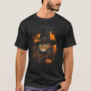 Camiseta Gato de Halloween Chapéu de Bruxa Outono Outubro A