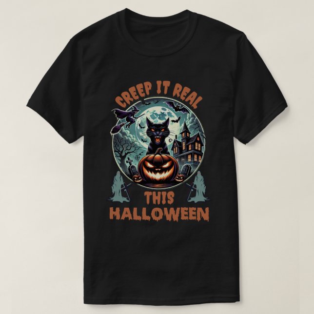 Camiseta Gato de Halloween: Chupa-o de verdade neste hallow (Frente do Design)