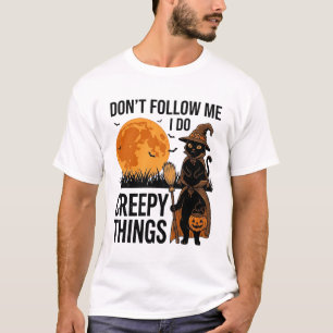 Camiseta Gato de Halloween Coisas Assustadoras Bruxa Divert
