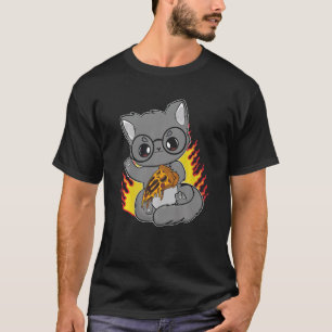 Camiseta Gato de Halloween com Monstro de Pizza para Horror
