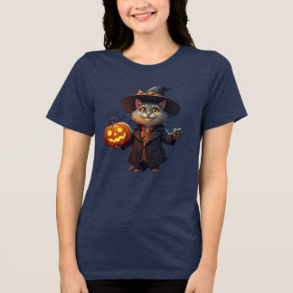 Camiseta Gato de Halloween encantador com Jack-o-Lanterna -