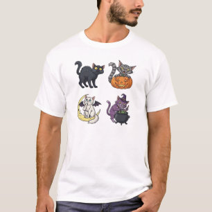 Camiseta Gato de Halloween Felino Assustador e Elegante Ins