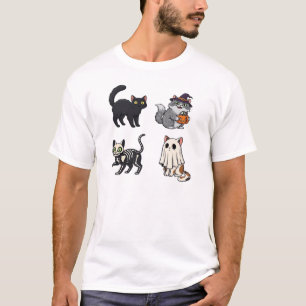 Camiseta Gato de Halloween Felino Assustador e Elegante Ins