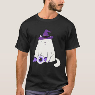 Camiseta Gato de Halloween Felino Bruxa Monstro Olho com Wi