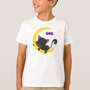 Camiseta Gato De Halloween, Gato Bonito, Gato Negro, Lua, B
