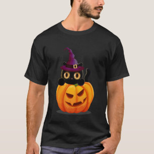 Camiseta Gato de Halloween, Gato com Chapéu de Bruxa em Abó