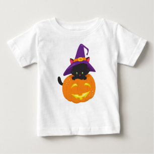 Camiseta Gato de Halloween, Gato Negro, Chapéu de Bruxa, Ab