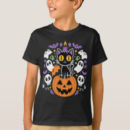 Camiseta Gato de Halloween - Gato preto assustador