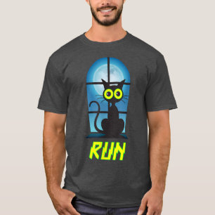 Camiseta Gato de Halloween grandes olhos assustadores corre