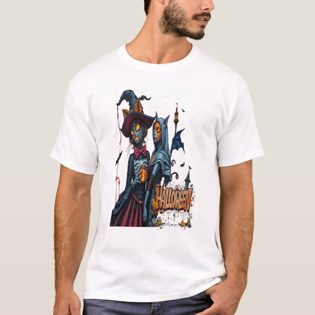Camiseta gato de halloween horror grafite (Frente)