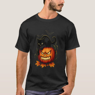 Camiseta Gato de Halloween Jack O Lanterna Morcegos Bruxa V