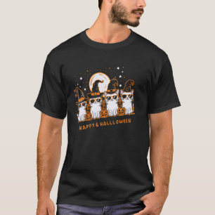 Camiseta Gato de Halloween Kitten Abóbora Bruxa Chapéu Ócul