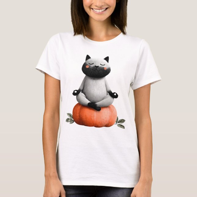 Camiseta Gato de Halloween na Design de Pumpkin (Frente)