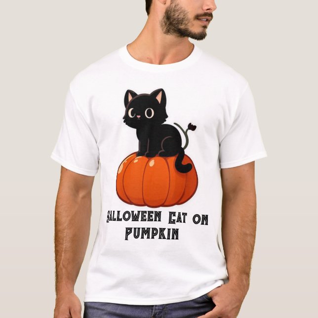 Camiseta Gato de Halloween na Pumpkin (Frente)