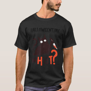 Camiseta Gato de Halloween Preto Assustador Com Uma Faca