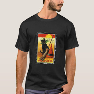 Camiseta Gato de Halloween Sentado Chapéu de Bruxas