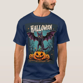 Camiseta Gato de Halloween Spooky: Asas de Bat e Abóboras