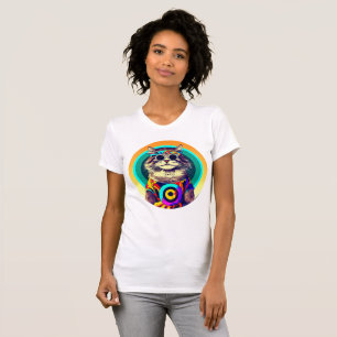 Camiseta Gato de Hippie Engraçado
