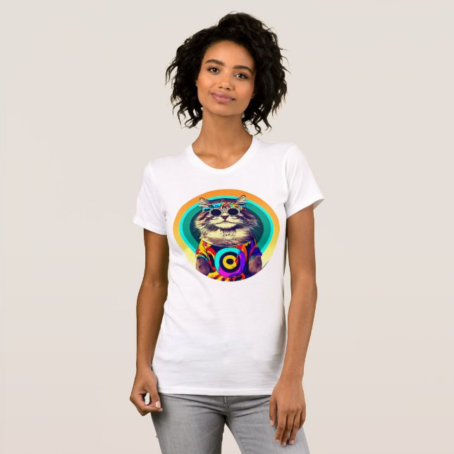 Camiseta Gato de Hippie Engraçado (Frente Completa)