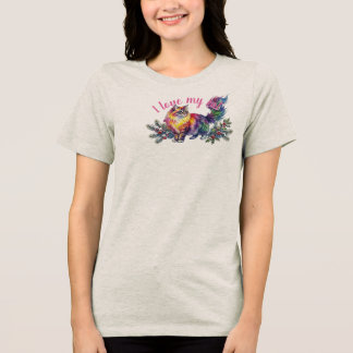 Camiseta Gato de Inverno de Aquarela Arco-íris Vibrante & A
