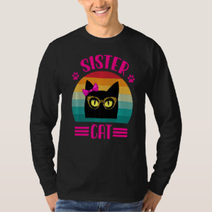 Camiseta Gato De Irmã Bonita Com Óculos-Leopardo Retro