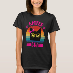 Camiseta Gato De Irmã Bonita Com Óculos-Leopardo Retro