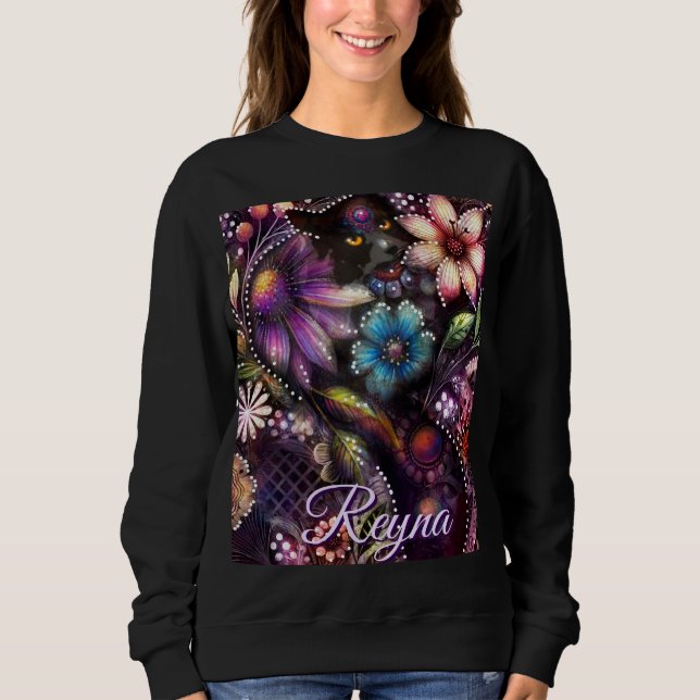 Camiseta Gato de Jardim Floral Abstrato Personalizado (Frente)