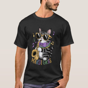 Camiseta Gato de Jazz Fofo de Óculos de Sol com Saxofone, M