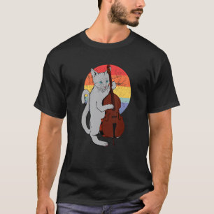 Camiseta Gato de Jazz Tocando Contrabaixo Clássico Músico L