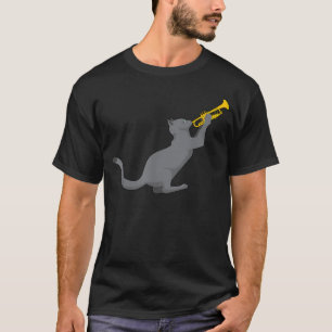 Camiseta Gato de Jazz Trompete Gatinho Engraçado Músico Ani