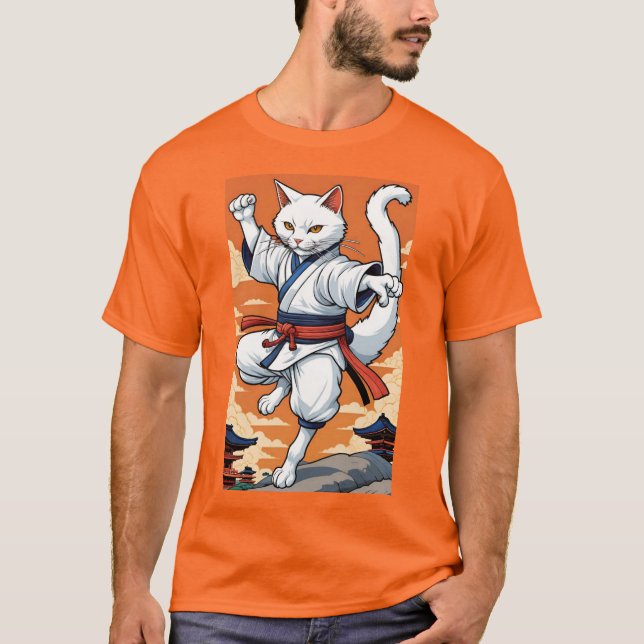 Camiseta Gato de Karato Branco (Frente)