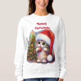 Camiseta Gato de Kitten de Natal com Ornament e Árvore