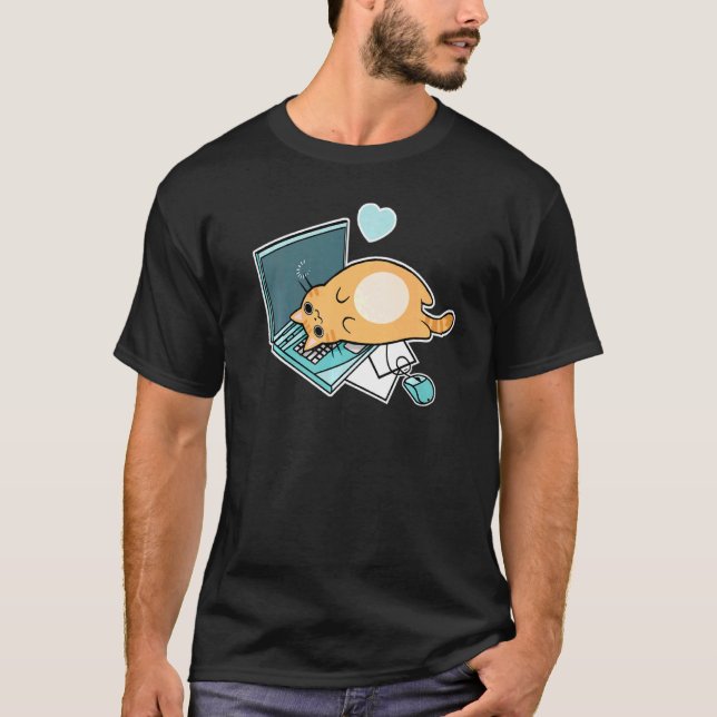 Camiseta Gato de Laptop Ca Cute (Frente)