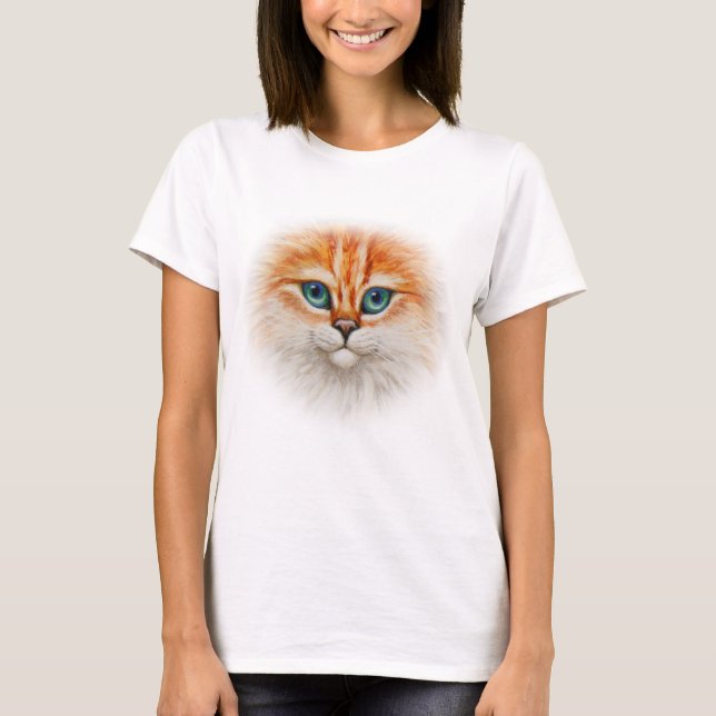 Camiseta Gato de Laranja Cachorro Gato Rosto Feliz (Frente)