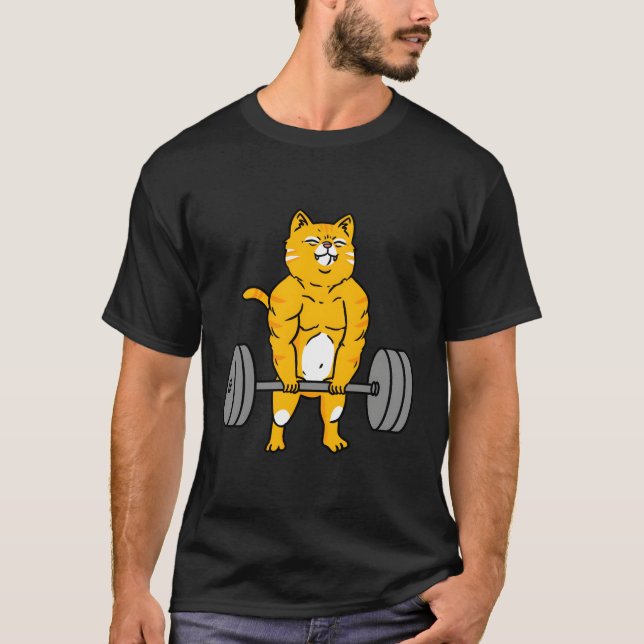 Camiseta Gato de levantamento de peso com cabeça de gato (Frente)