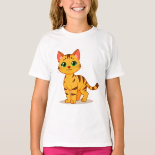 Camiseta Gato De Linho Amarelo Com Olhos Verdes Brilhantes